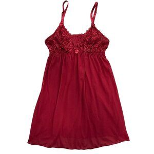 Babydoll Slip Top Women S VTG Red‎ Lace Chemise Silky Sheer Sleepwear Adjustable